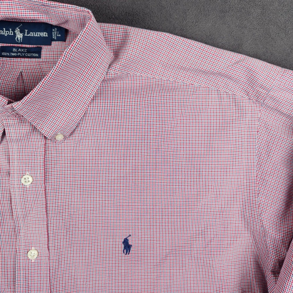 Ralph Lauren Blake Shirt Mens Large Red Blue Gingham Check Two-Ply Cotton Button